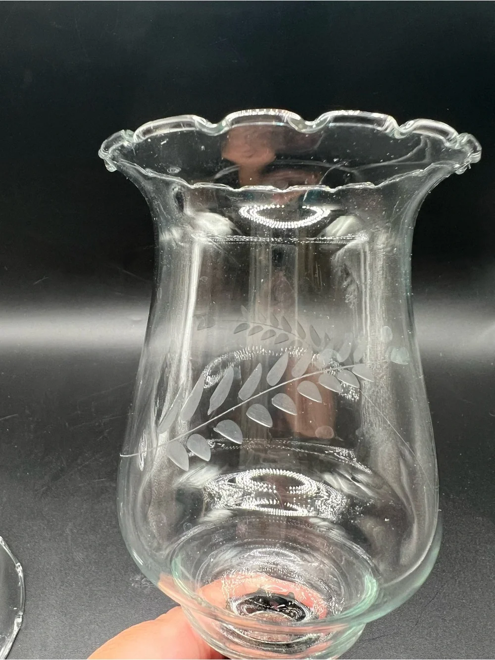Set of 2 Etched Wheat Clear Glass Votive Cup Peg Candle Holders Homco